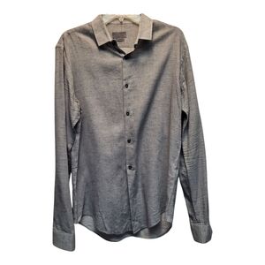 Zara Men's Gray Slim Fit Button-Up Dress Shirt - Size M